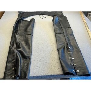 Bonus Vintage Leather Motorcycle Chaps Braided Trim Black S Biker Riding READ